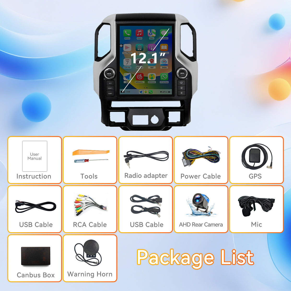 Android 13 Car Radio Compatible with Chevy Silverado 2019-2023 4+64G T-Style Car Stereo Head Unit with Wireless Carplay | Android Auto | GPS Navigation | Bluetooth | FM | AM | SWC 12.1Inch