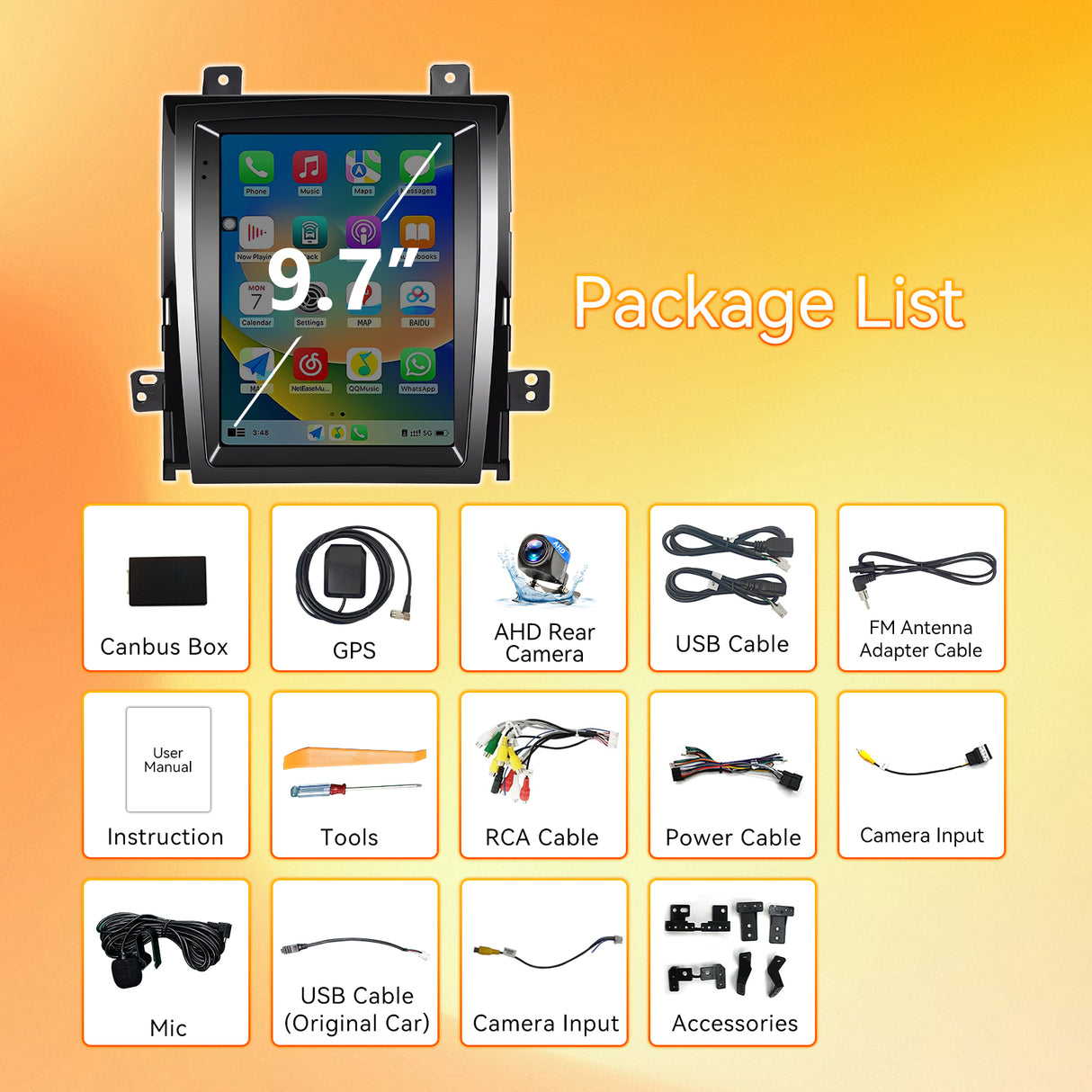 Android 13 Car Stereo Radio Compatible with Cadillac Escalade/Sailway SLS 2007-2014, 9.7 Inch Touchscreen Support Bluetooth/Wireless CarPlay Android Auto/GPS/WiFi/Backup Camera