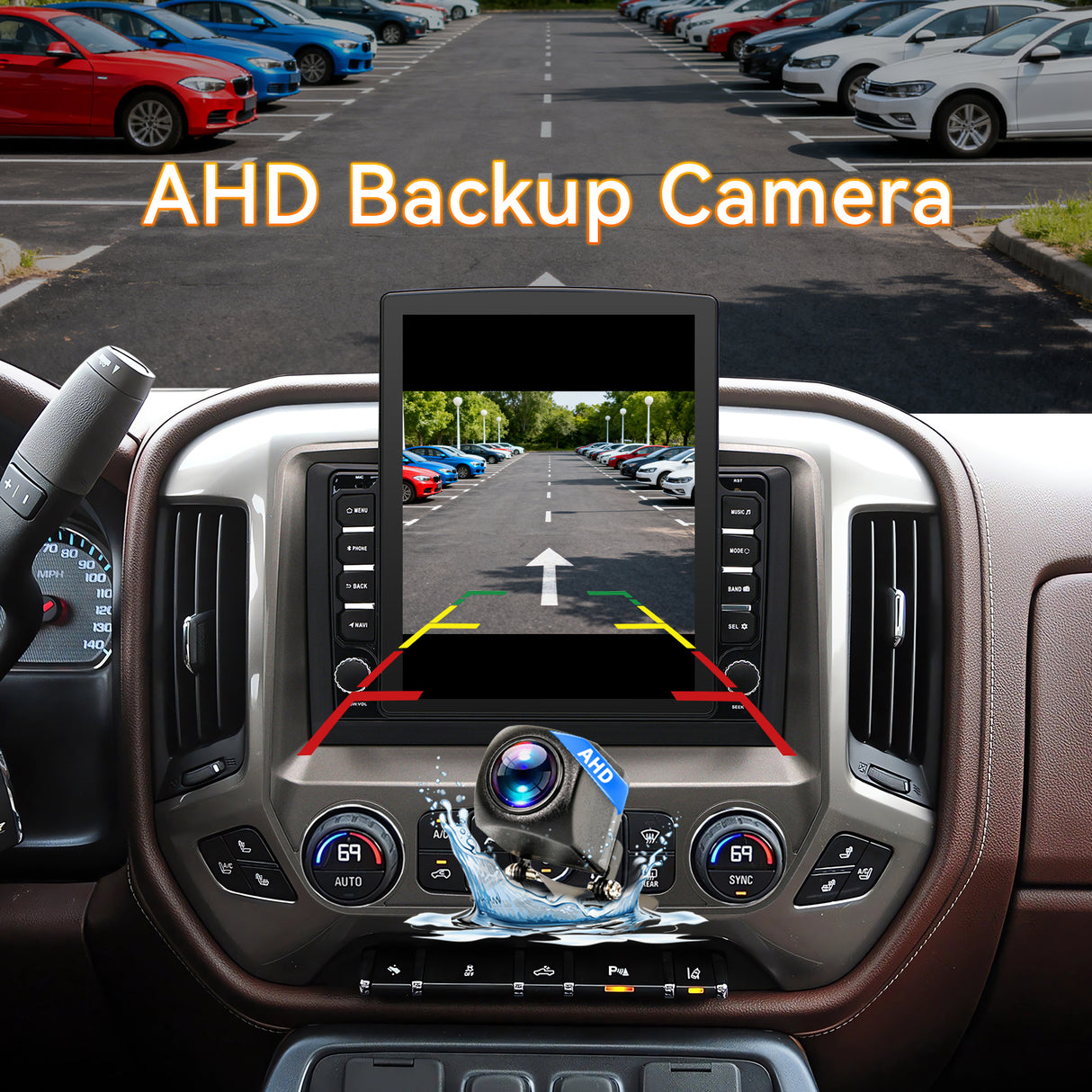 Android 13 Car Radio for Chevy Silverado GMC Sierra 2014 2015 2016 2017 2018 with Wireless Carplay Android Auto, HD Touchscreen with WiFi,GPS Navigation,Bluetooth,FM/RDS Radio,SWC,Mic +AHD Rear Camera  9.7Inch