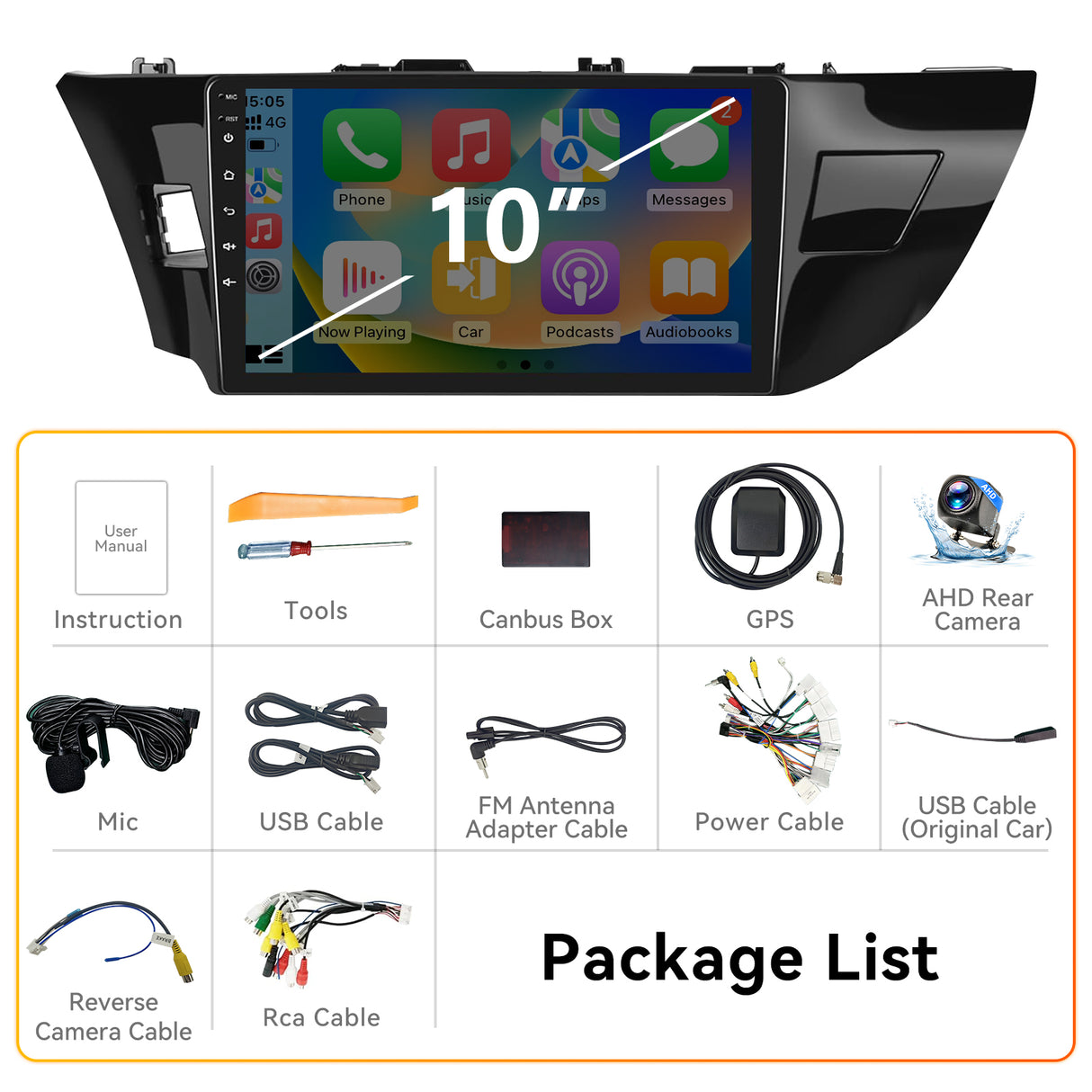 Android 13 Car Stereo Radio Compatible with Toyota Corolla 2014-2016, 10 Inch Touchscreen Head Unit,Bluetooth |Wifi |FM |Wireless Carplay Android Auto |GPS |Mirrorlink |Backup Camera