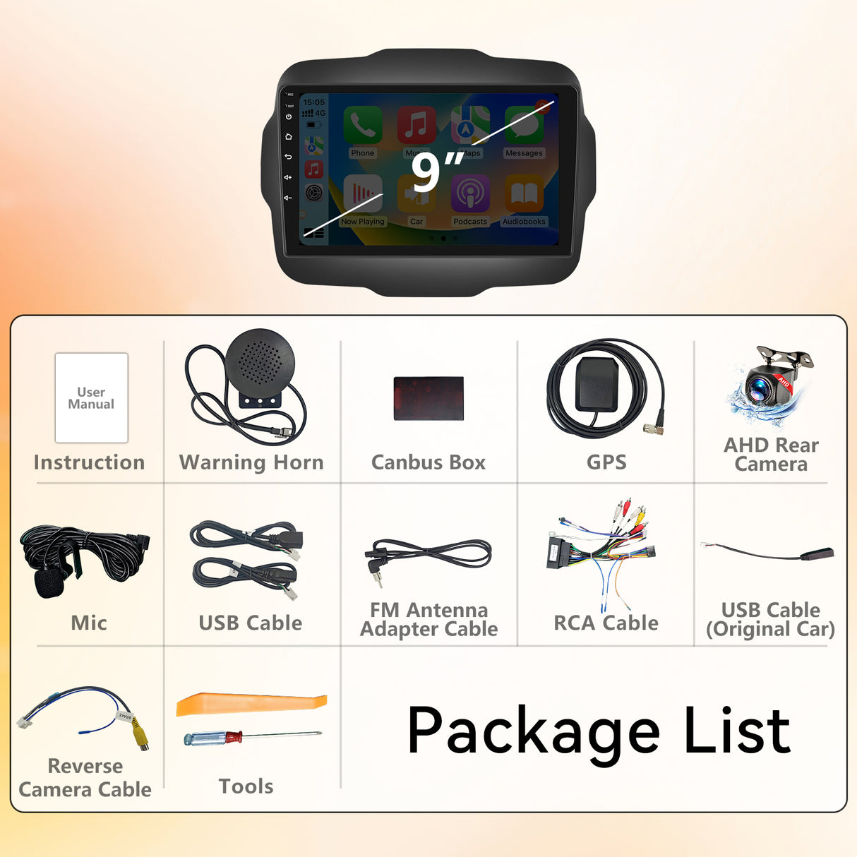 Android 13 Car Stereo Radio Compatible with Jeep Renegade 2015 2016 2017 2018 2019 2020,9 Inch Touchscreen Car Radio Support Bluetooth,Wireless CarPlay Android Auto/FM/GPS/Mirrorlink/Backup Camera