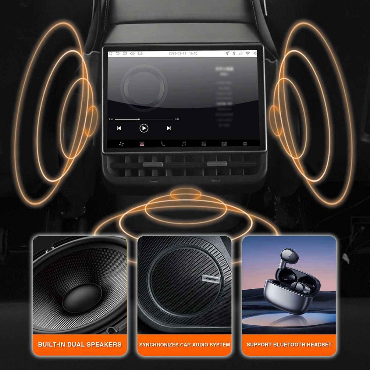 8.66 Inch Rear Display Screen Compatible with Tesla Model 3 19-23&Y19-24, Android 13 Supports HD Movie Watching,4+64G,8-core, Supports seat Adjustment and Rear air Conditioning