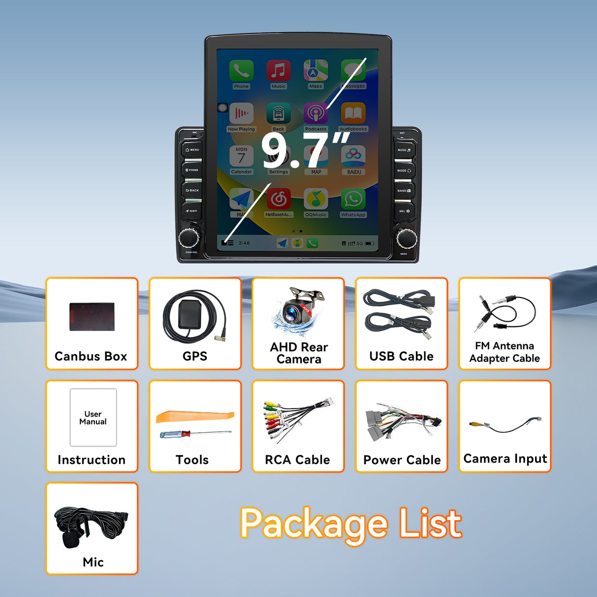 Android 14 Car Stereo Radio Compatible with Dodge Ram 1500 2500 3500 2006 2007 2008 Wireless CarPlay & Android Auto | AHD | Backup Camera | Upgrade 9.7" Touch Screen | GPS | WiFi | SWC | FM | Bluetooth 2+64G