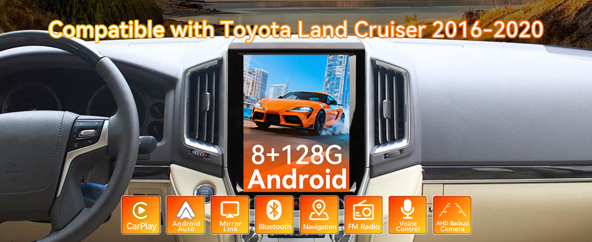 Android 14 Car Stereo Radio Head Unit Compatible with Toyota Land Cruiser 2016-Carpl2020 ay&Android Auto T-Style Touch Screen with GPS | DSP | Bluetooth  | Optical  | FM | 4G | WiFi 8+128G 12.1