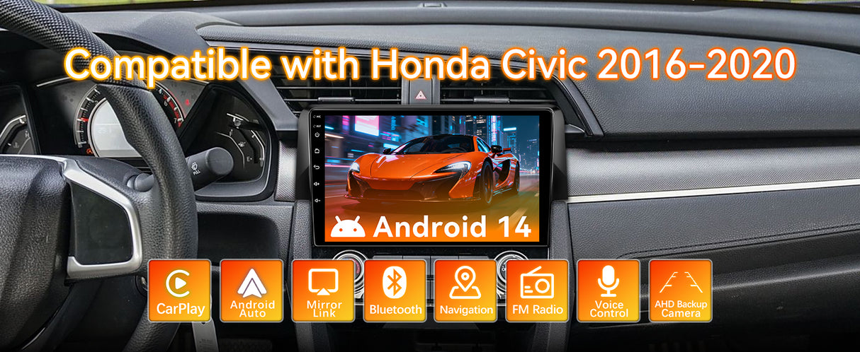 Android 13 Car Stereo Radio Compatible with Honda Civic 2016-2020, 9 Inch Touchscreen Head Unit,Bluetooth |Wifi |FM |Wireless Carplay Android Auto |GPS |Mirrorlink |Backup Camera