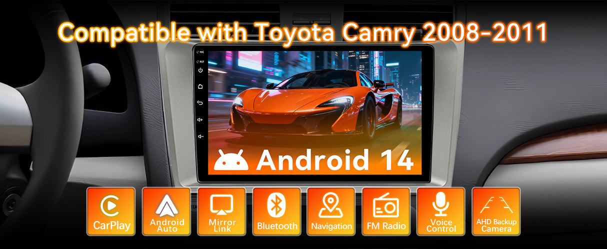 Android 13 Car Stereo Radio Compatible with Toyota Camry 2008-2011,9 Inch Touchscreen Head Unit,Bluetooth |Wifi |FM |Wireless Carplay Android Auto |GPS |Mirrorlink |Backup Camera