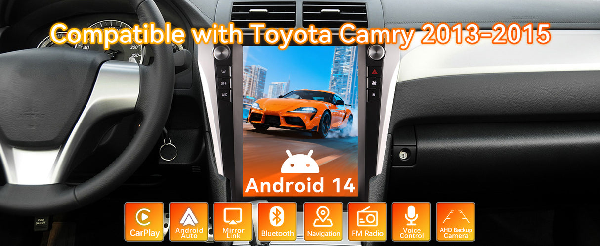 Android 14 Car Stereo Radio Head Unit Compatible with Toyota Camry 2012-2015 Carplay&Android Auto T-Style Touch Screen with GPS DSP Bluetooth Optical FM 4G WiFi 8+128G 12.1"