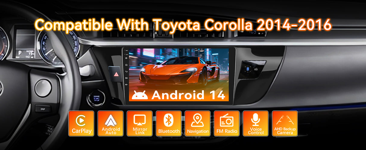 Android 13 Car Stereo Radio Compatible with Toyota Corolla 2014-2016, 10 Inch Touchscreen Head Unit,Bluetooth |Wifi |FM |Wireless Carplay Android Auto |GPS |Mirrorlink |Backup Camera