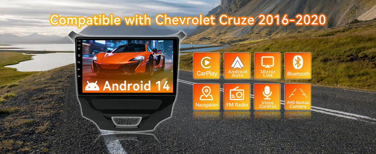 Android 15 Car Stereo Radio Compatible with Chevrolet Chevy Cruze 2016-2020 with Wireless Carplay Andriod Auto, 4GB+64GB, 9 Inch Touchscreen Support Bluetooth, FM/GPS/Mirror Link/SWC/Backup Camera