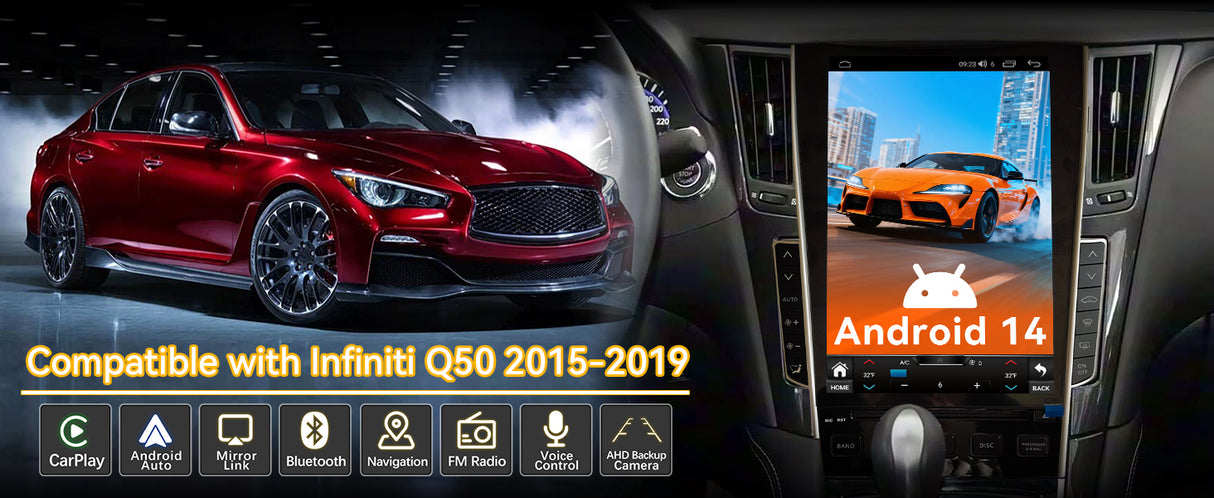 Android 15 Car Stereo Radio Compatible with Infiniti Q50 2015 2016 2017 2018 2019 12.1" Touch Screen Wireless CarPlay & Android Auto DSP 4G LTE 5G WiFi BT GPS Navigation Bluetooth 8core 8+128G