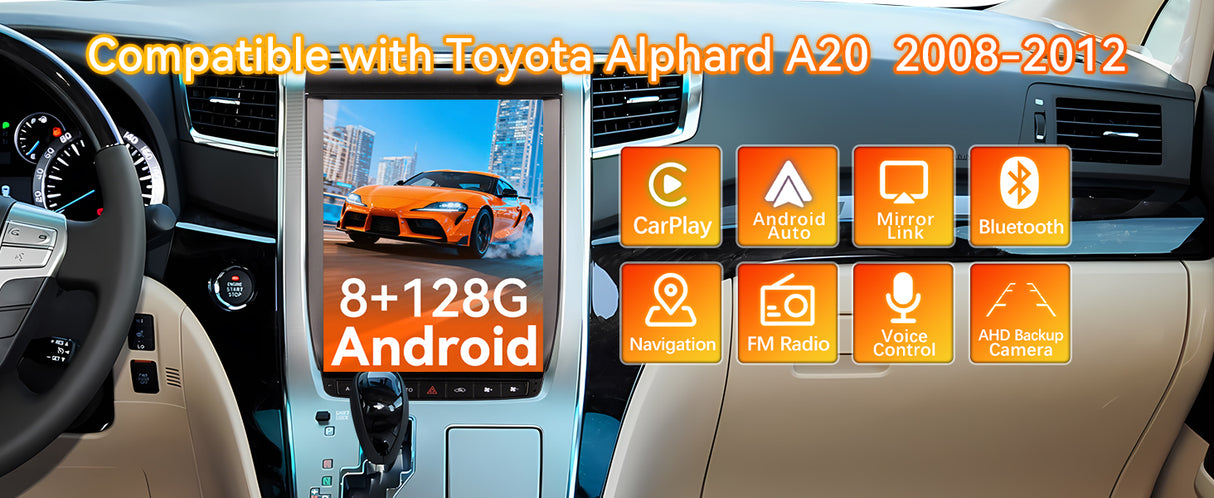 Android 14 Car Stereo Radio Head Unit Compatible with Toyota-Alphard A20 2008-2012 Carplay&Android Auto T-Style Touch Screen with GPS | DSP | Bluetooth | Optical | FM | 4G | WiFi 8+128G 12.1