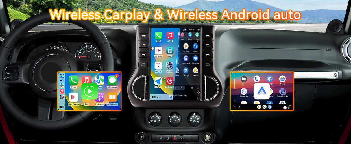 Android 14 Car Stereo Radio Head Unit Compatible with Jeep Wrangler 2011-2014 Carplay&Android Auto T-Style Touch Screen with GPS DSP Bluetooth Optical FM 4G WiFi 8+128G 12.1 inch