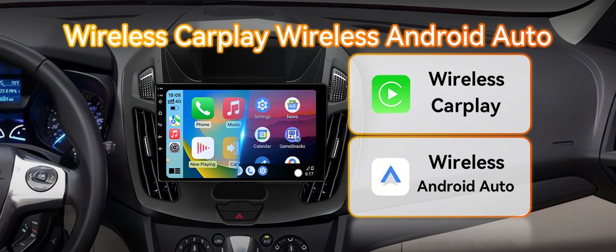 Android 14 Car Radio Compatible with Ford Transit Connect 2014-2018,Touchscreen Car Stereo with Wireless Carplay Android Auto,FM,Multimedia Receiver with GPS Bluetooth ＆ Backup Camera(9.7Inch