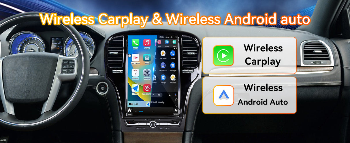 Android 14 Car Stereo Radio Head Unit Compatible with Chrysler 2011-2023 300C Carplay&Android Auto T-Style Touch Screen with GPS DSP Bluetooth Optical FM 4G WiFi 8+128G 14.5 inch