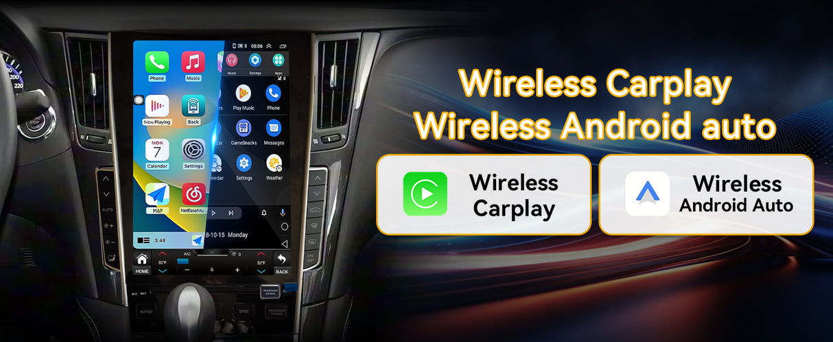 Android 15 Car Stereo Radio Compatible with Infiniti Q50 2015 2016 2017 2018 2019 12.1" Touch Screen Wireless CarPlay & Android Auto DSP 4G LTE 5G WiFi BT GPS Navigation Bluetooth 8core 8+128G