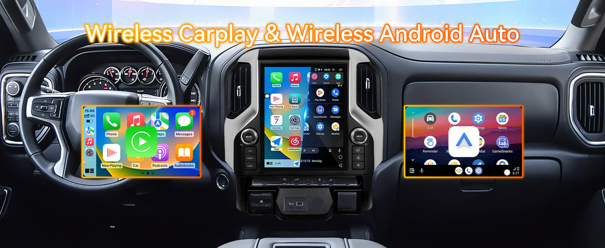 Android 13 Car Radio Compatible with Chevy Silverado 2019-2023 4+64G T-Style Car Stereo Head Unit with Wireless Carplay | Android Auto | GPS Navigation | Bluetooth | FM | AM | SWC 12.1Inch