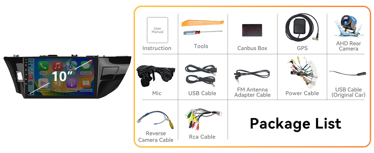 Android 13 Car Stereo Radio Compatible with Toyota Corolla 2014-2016, 10 Inch Touchscreen Head Unit,Bluetooth |Wifi |FM |Wireless Carplay Android Auto |GPS |Mirrorlink |Backup Camera